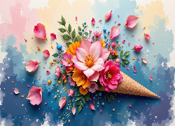 Kwiaty, Płatki, Rożek, Wafel, Tło