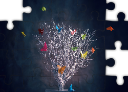 Suche, Drzewko, Kolorowe, Motyle