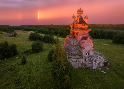 Cerkiew, Łąka, Drzewa, Rosja, Obwód archangielski, Żerebcowa Góra