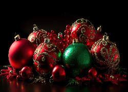 Święta, Boże Narodzenie, Kolorowe, Ozdobne, Bombki, Czarne tło
