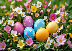 Wielkanoc, Pisanki, Jajka, Kolorowe, Drobne, Kwiaty, Trawa