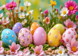 Kolorowe, Pisanki, Kwiaty, Wielkanoc, Grafika AI