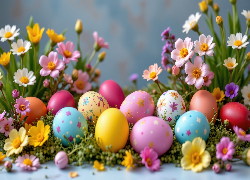 Wielkanoc, Kolorowe, Pisanki, Jajka, Kwiaty