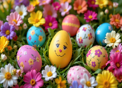 Wielkanoc, Pisanki, Śmieszne, Jajko, Trawa, Kwiaty