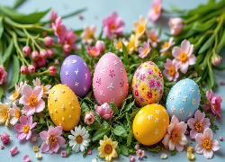 Wielkanoc, Pisanki, Jajka, Gałązki, Drobne, Kolorowe, Kwiaty