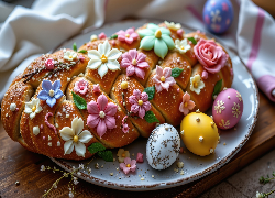 Świąteczny, Chleb, Kwiaty, Pisanki, Wielkanoc, Grafika AI