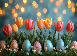 Wielkanoc, Tulipany, Kolorowe, Pisanki, AI