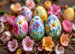 Pisanki, Kwiaty, Wielkanoc, AI