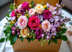 Kwiaty, Róże, Kolorowe, Skrzynka, Żółta