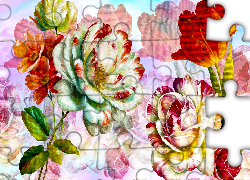 Kwiaty, Tulipan, Róże, Grafika