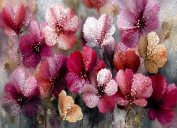 Kwiaty, Kolorowe, Różowe, Grafika AI