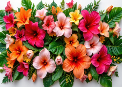 Kolorowe, Rozwinięte, Kwiaty, Listki