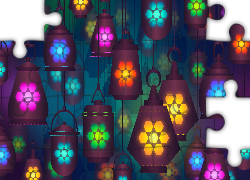 Grafika, Lampy, Lampiony, Kolorowe, Światełka