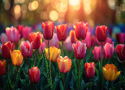 Kwiaty, Kolorowe, Rozkwitające, Tulipany