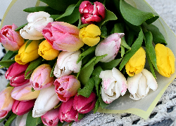 Kolorowe, Tulipany, Bukiet, Kwiaty