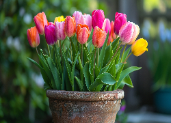 Kolorowe, Tulipany, Donica