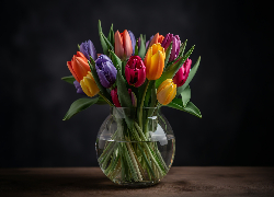 Bukiet, Kolorowe, Tulipany, Wazon
