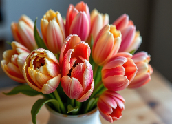 Tulipany, Kolorowe, Kwiaty, Wazon