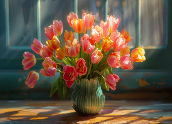 Kwiaty, Tulipany, Wazon, Okno, Przebijające światło