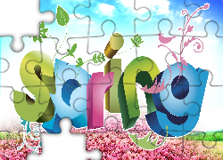 Wiosna, Kolorowy, Napis Spring, Grafika 2D