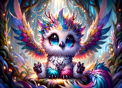 Kolorowy, Ptak, Duże, Oczy, Grafika AI