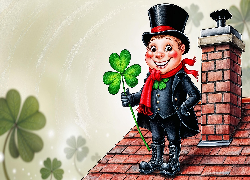 Kominiarz, Komin, Dach, Koniczyna, Grafika