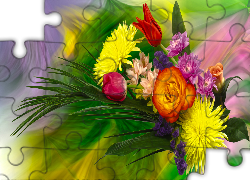 Kwiaty, Bukiet, Grafika, Kolorowe tło