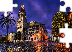 Kościół, Church Santa Maria la Mayor, Palma, Drzewo, Droga, Ronda, Prowincja Malaga, Hiszpania