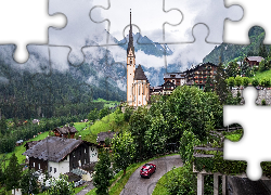 Góry, Alpy, Mgła, Domy, Kościół św Wincentego z Saragossy, Heiligenblut am Großglockner, Austria