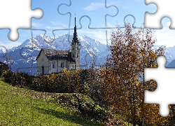 Drzewo, Góry, Alpy, Kościół, Kanton Gryzonia, Szwajcaria