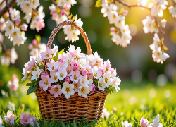 Białe, Różowe, Kwiaty, Kolorowe, Koszyk