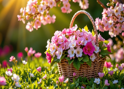 Kolorowe, Kwiaty, Koszyk, Ukwiecone, Gałązki