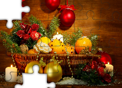 Boże Narodzenie, Bombki, Świeczki, Pomarańcze, Pierniki