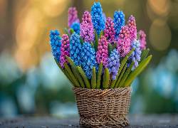 Różowe, Niebieskie, Szafirki, Koszyk