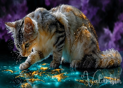 Kot, Woda, Ryby, Grafika AI