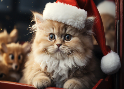 Rudy, Puszysty, Kot, Czapka, Mikołaja