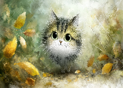 Kot, Liście, Grafika AI