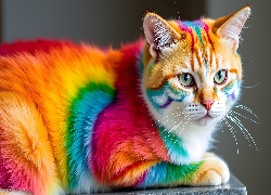 Kolorowy, Kot, Tęczowe, Kolory, Grafika AI
