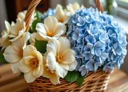 Kremowa, Kamelia, Niebieska, Hortensja, Wiklinowy, Koszyk