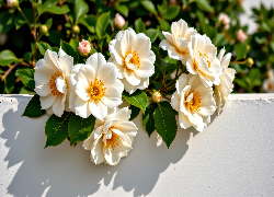 Kamelia, Białe, Kwiaty, Ściana, Grafika AI