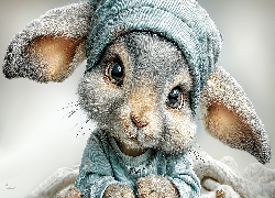 Królik, Ubranko, Czapka, Grafika AI