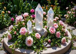 Rabatka, Różowe, Róże, Kryształy, Stożki, Kwiaty, Rośliny, Ogród