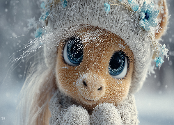 Zabawka, Maskotka, Kucyk, Czapka, Szalik, Duże, Oczy, Grafika AI