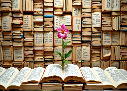 Książki, Kwiat, Grafika AI