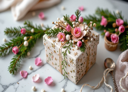 Prezent, Różowe, Kwiaty, Zielone, Gałązki, Płatki, Kwiatów