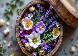 Okrągłe, Drewniane, Pudełko, Lawenda, Kwiaty