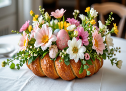 Wielkanoc, Chleb, Kwiaty, Pisanki, Dekoracja, Grafika AI