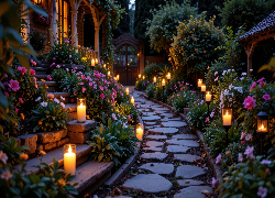 Ogród, Kwiaty, Świece, Ścieżka