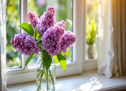 Kwiaty, Lilak, Bez, Słoik, Parapet, Okno