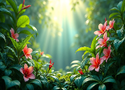 Kwiaty, Liście, Przebijające światło